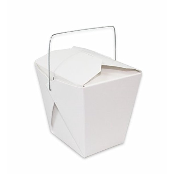 chinese take out food boxes, white with metal wire handle, set of 40
