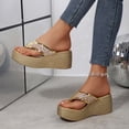 thumbnail image 2 of Women's Rhinestone Platform Wedge Flip Flops Comfortable Non Slip Slide Sandals Clip Toe Glitter Slippers Gold Size 7, 2 of 7
