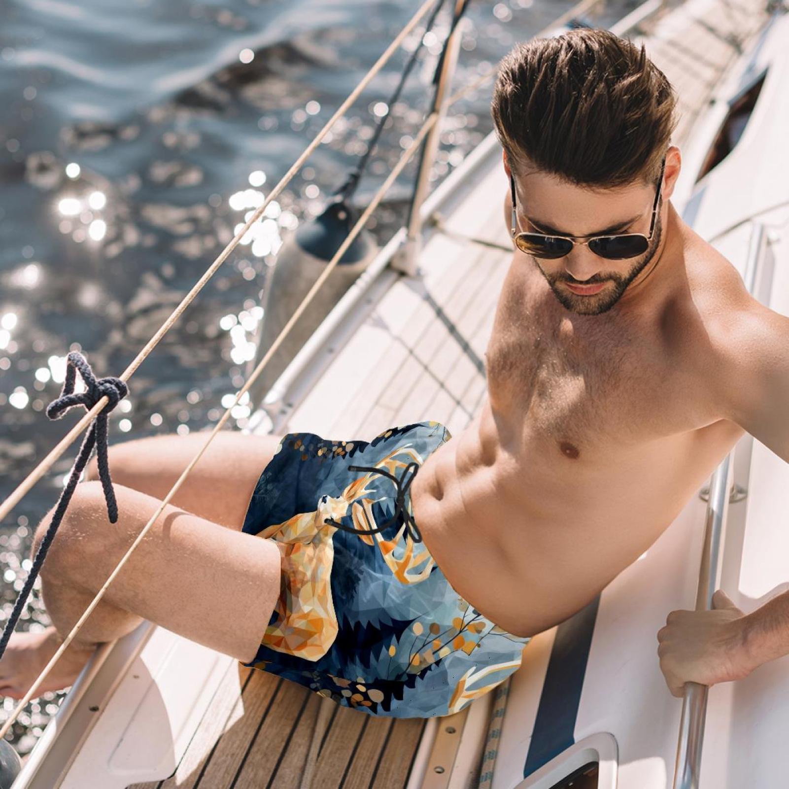 luoweisi Men's Beach Shorts Quick Dry Swim Trunks with Mesh Lining Jungle Elk M