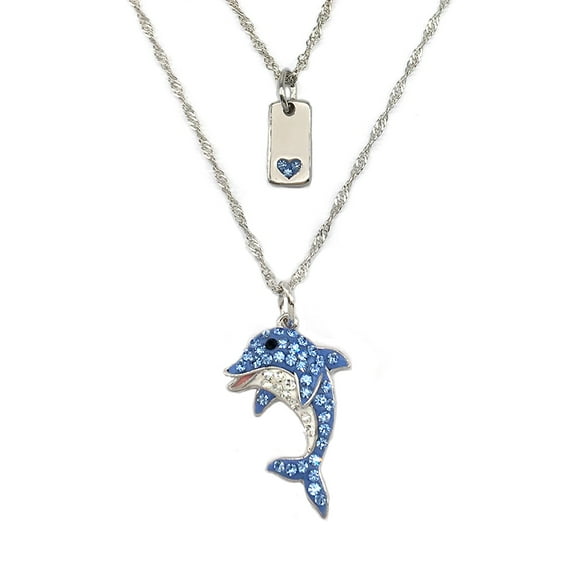 Believe by Brilliance Fine Silver Plated Crystal Tag Drop and Dolphin Necklace Set