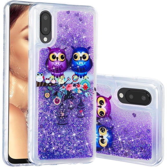 for Samsung Galaxy A02 Case for Women,Glitter Bling Liquid Sparkle Painted Quicksand Flowing Luxury Shockproof Protective Case Slim Clear Cute Phone Cover for Samsung Galaxy A02/M02 XY Owl