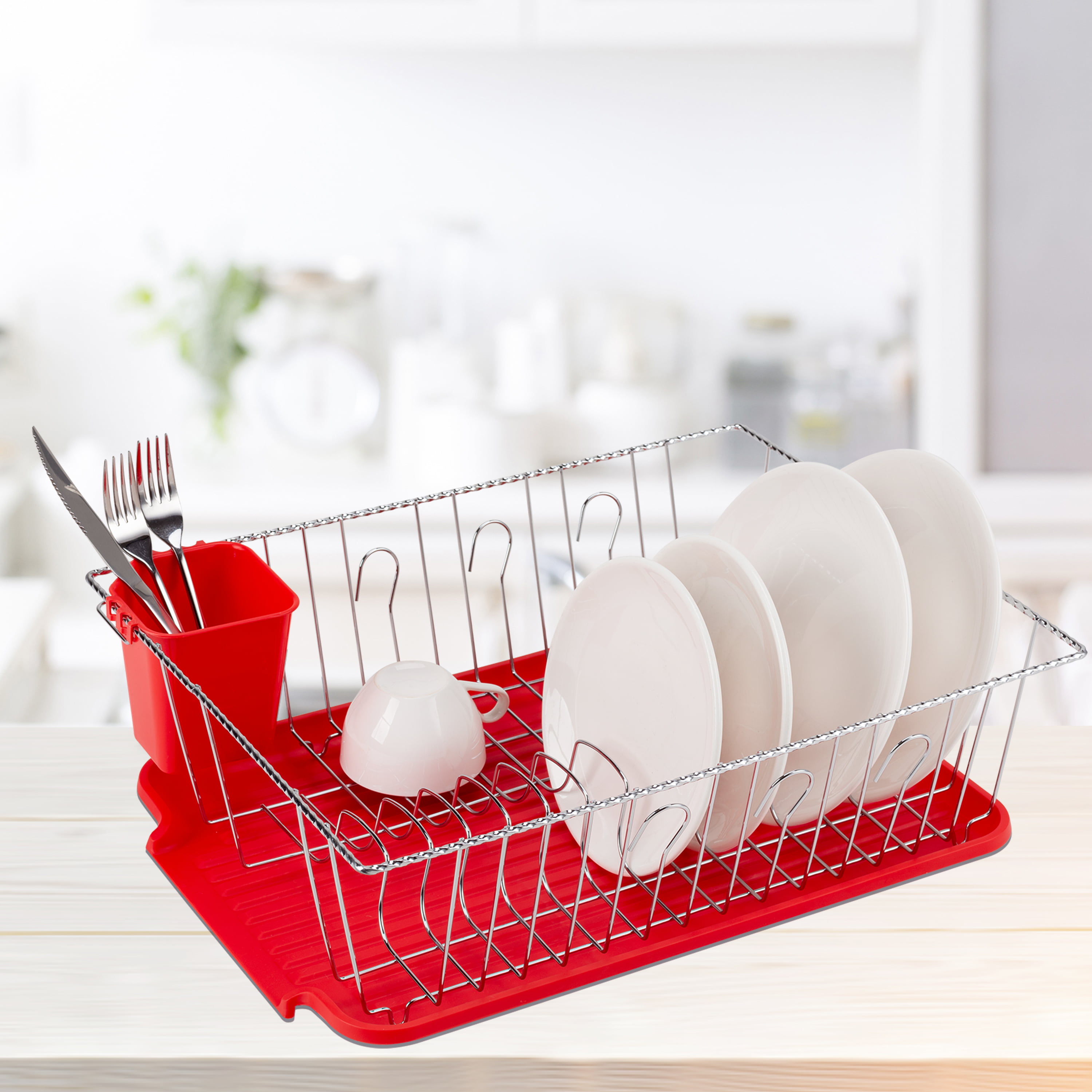 The Kitchen Sense Chrome Finish Twist Wire Large Dish Dryer Rack with Drain  Tray 