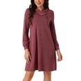 thumbnail image 1 of Vestido de túnica de manga larga casual de oto?o para mujer INSPIRE CHIC, con botones, cuello de solapa, pullover, vestido fluido con bolsillos, color rojo vino S, 1 of 1