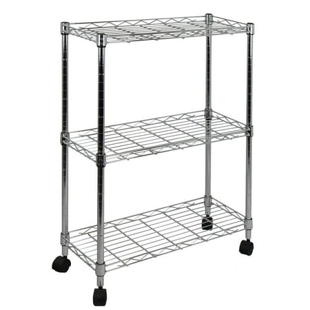 Chrome Open Base Utility Cart - 9 in. W 3-Tier Shelving All-Purpose Utility Cart in Polished Chrome, Measures (assembled) 22.5 L x 9 W x 32 H Ship from US