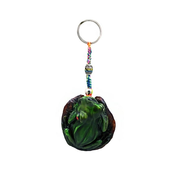 Tree Frog Tropical Animal 3D Figurine Keychain Multicolored Macramé Metal Ring - Handmade Gifts Boho Car Keys Bag Accessories