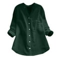 thumbnail image 2 of Babysbule Liquidation pour Femmes Hauts Femmes Coton Lin Décontracté Uni Chemise Blouse à Manches Longues Boutonnée Hauts, 2 of 6