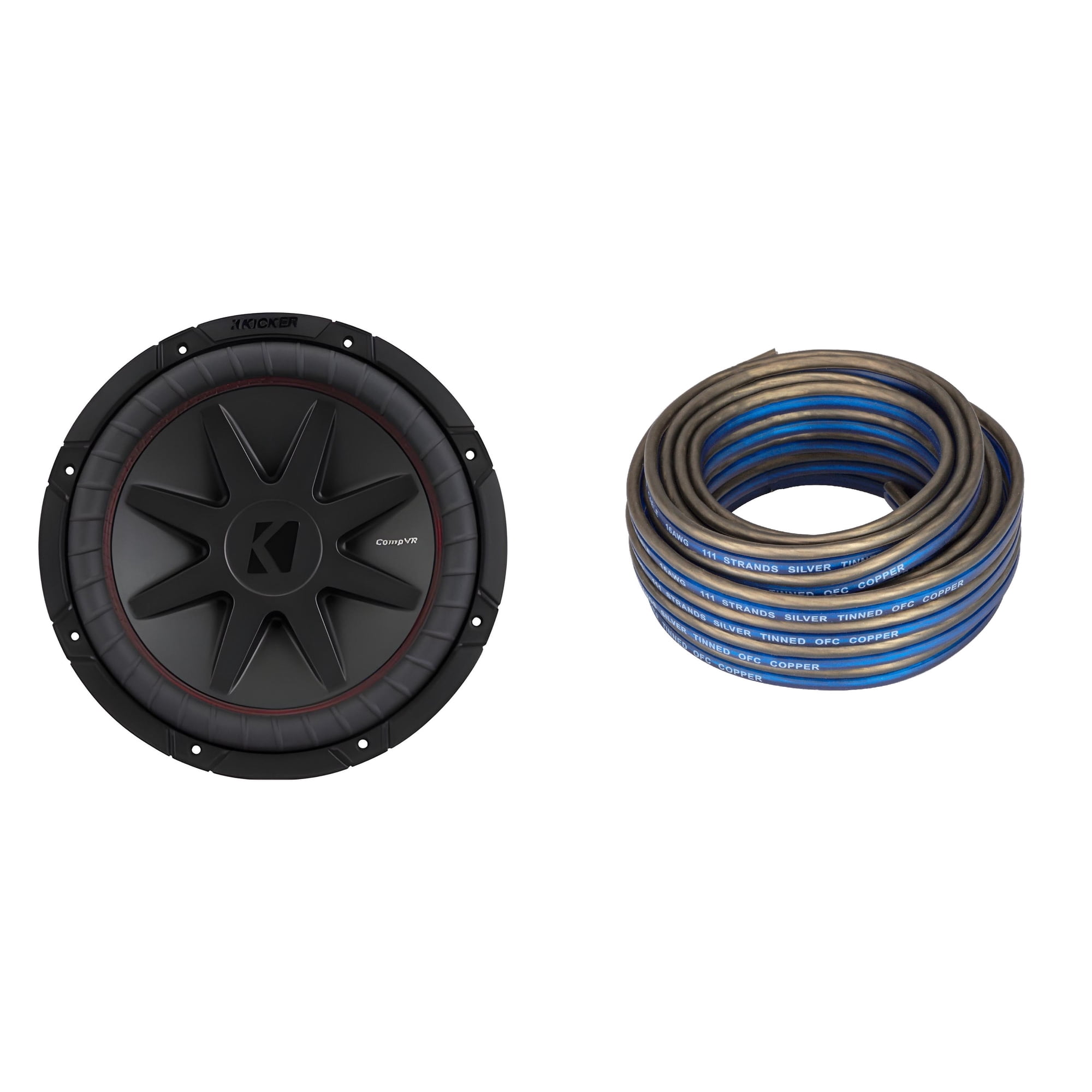 Kicker 52CompVR Kicker 52CVR12 CompVR 12-Inch (300mm) Subwoofer, 2-Ohm DVC w/ Speaker Wire Bundle