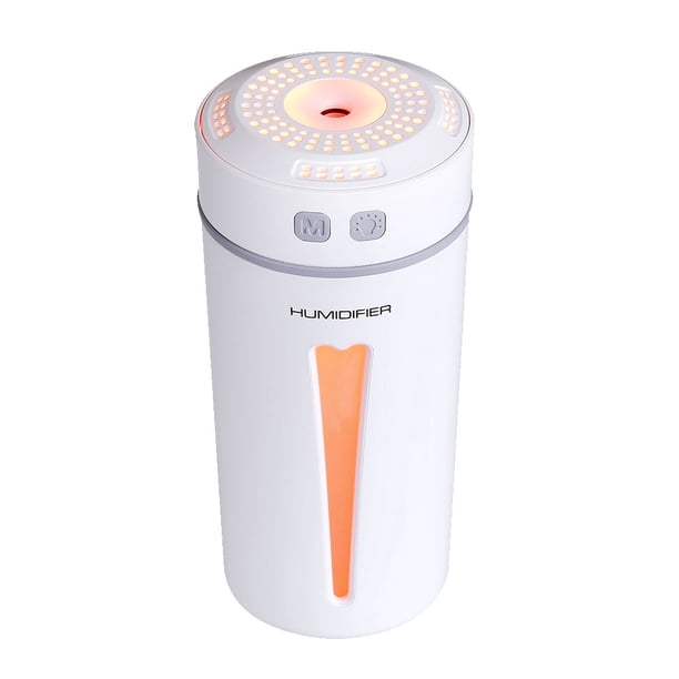 Humidificador de aire para coche, difusor de aceites esenciales de 260 ml con luz LED nocturna y USB, humidificador Happy Cup, difusor de aroma para coche (blanco)