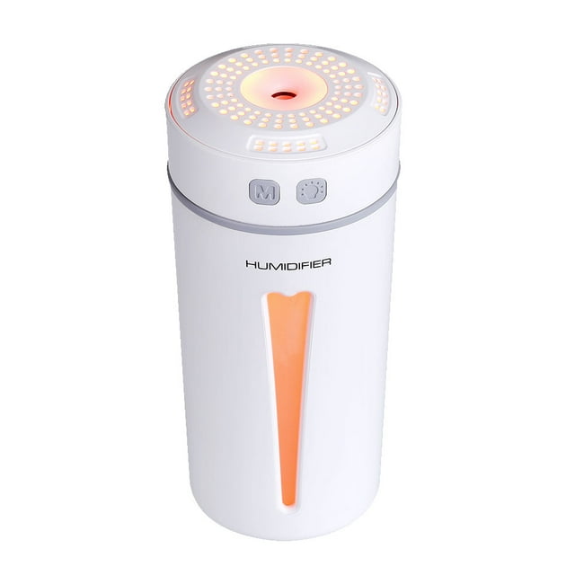 Humidificador de aire para coche, difusor de aceites esenciales de 260 ml con luz LED nocturna y USB, humidificador Happy Cup, difusor de aroma para coche (blanco)