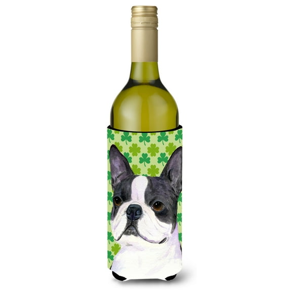 Caroline's Treasures SS4447LITERK Boston Terrier   Shamrock Portrait  Beverage Bottle Hugger,  Beverage Bottle,