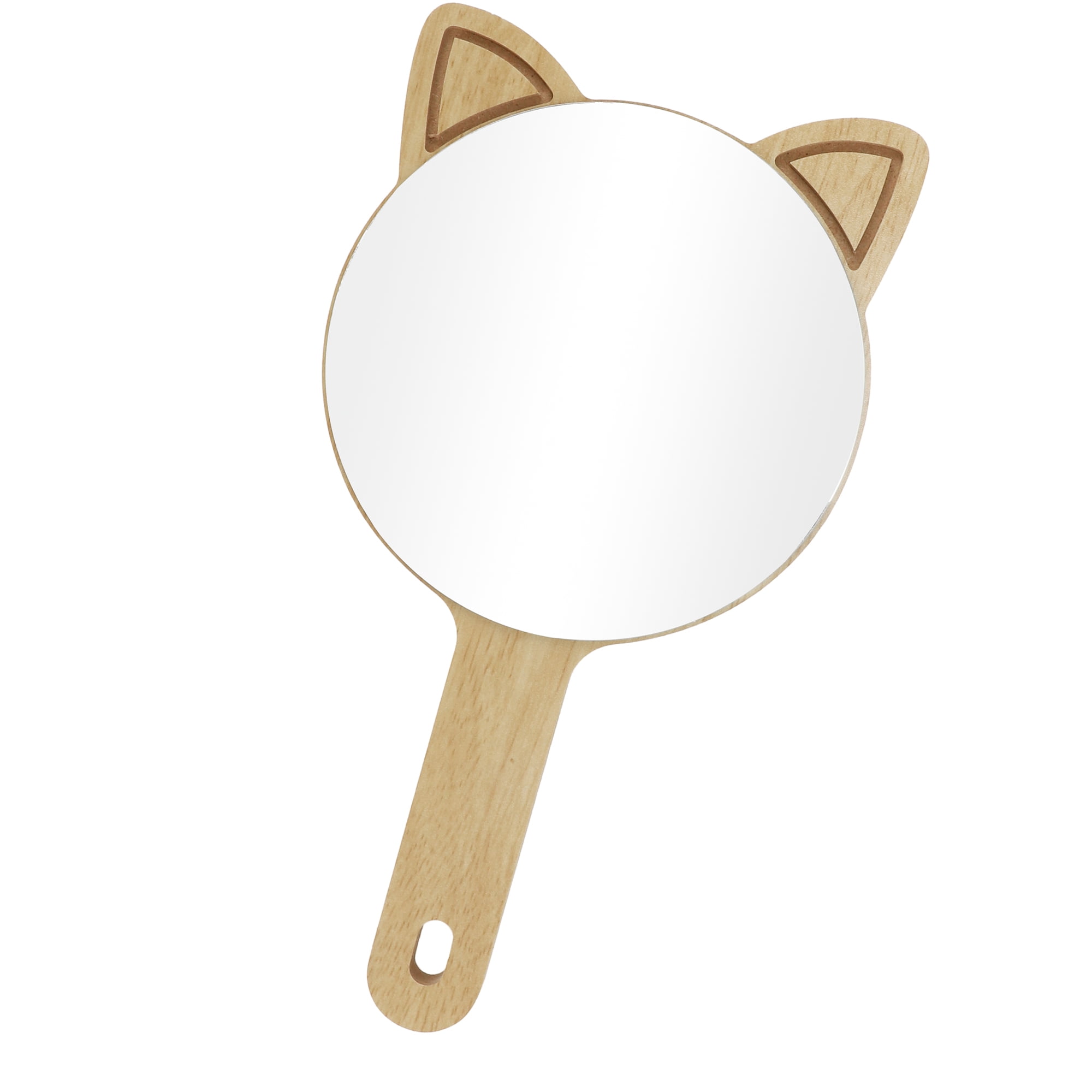 Unique Bargains 1 Pc Women Large Cartoon Ears Hand Mirror for Beauty Parlor Wood Color