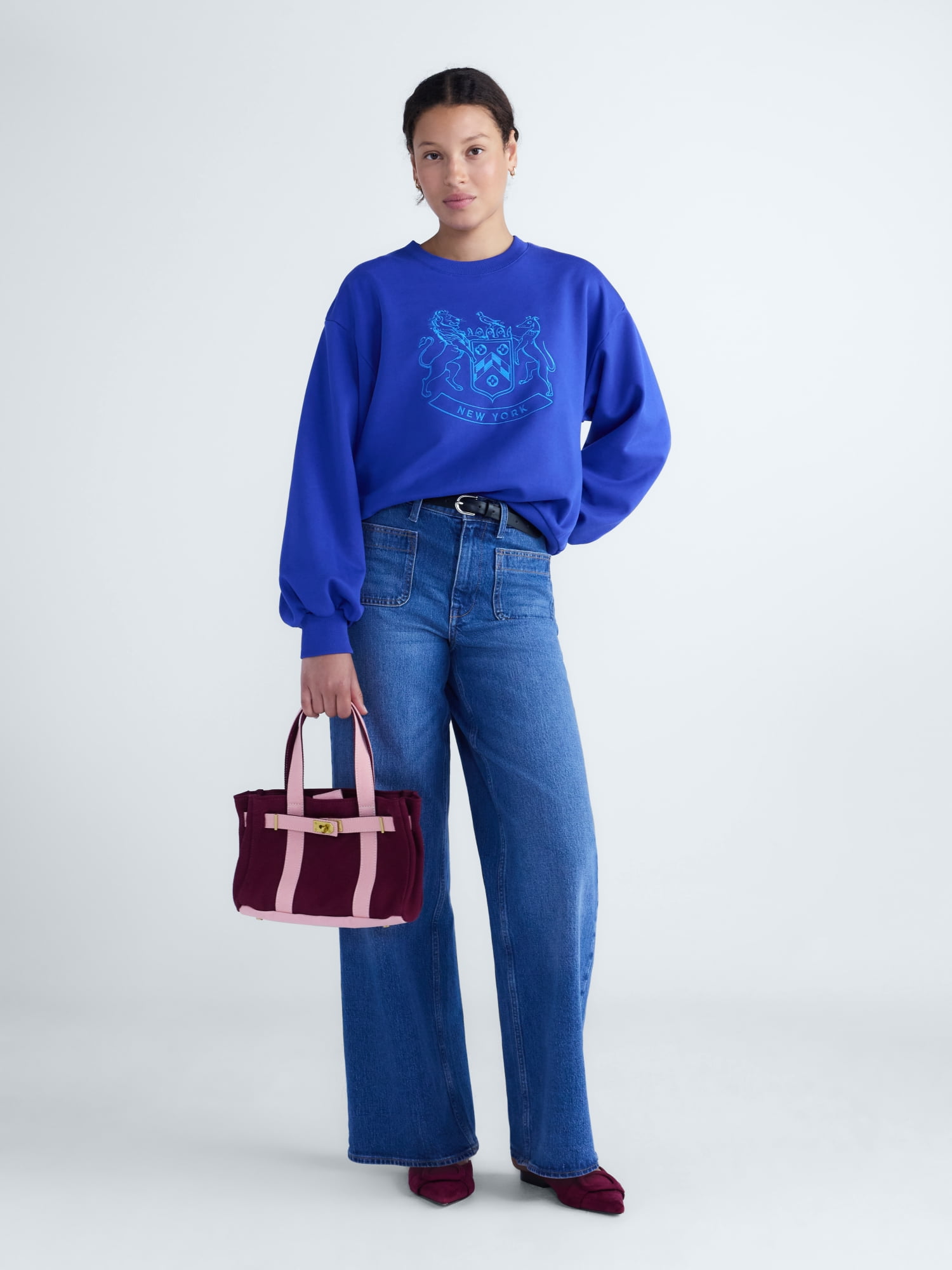 Free Assembly Women's Embroidered French Terry Sweatshirt, Sizes XXS-XL