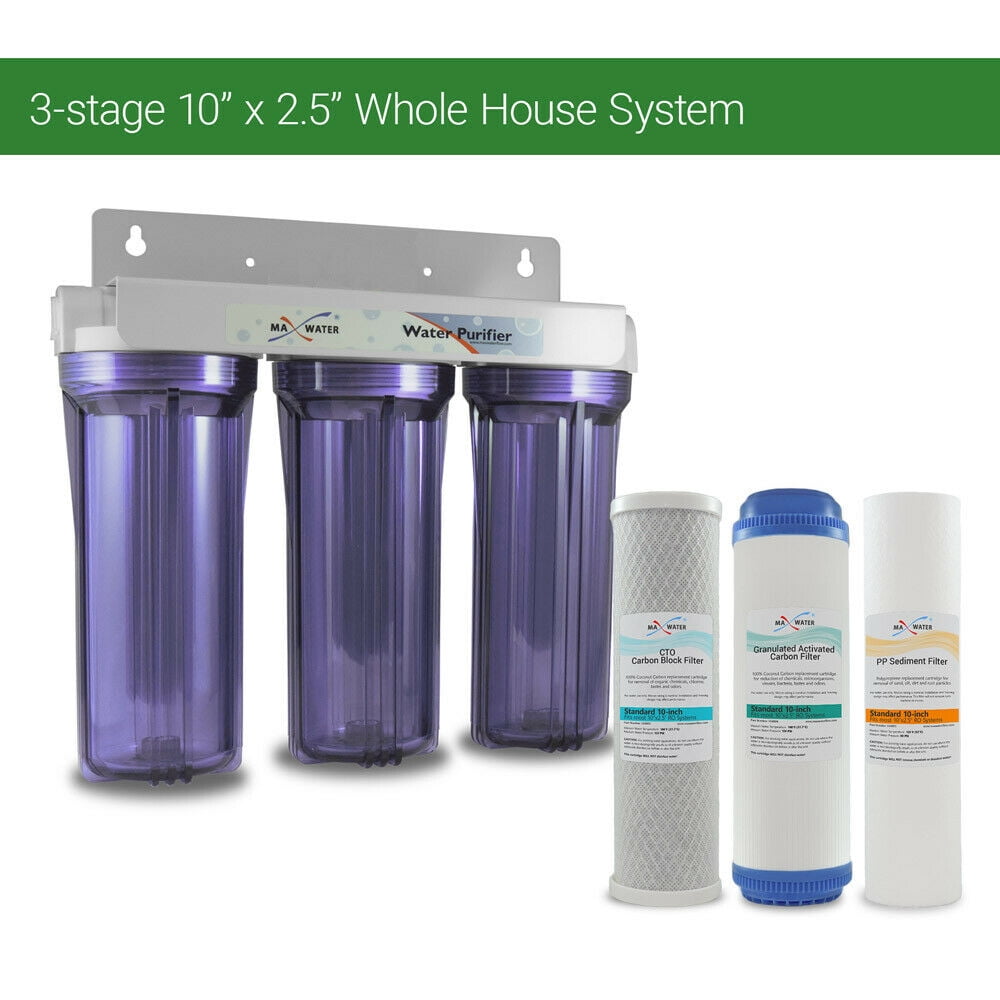 Max Water Whole House Water Filter System 2.5" x 10" Three Stage Filtration 3/4" Inlet Walmart