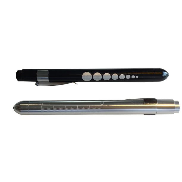 2 linternas de enfermera con medidor de pupilas, linterna médica para enfermeras y médicos (blanco y negro)