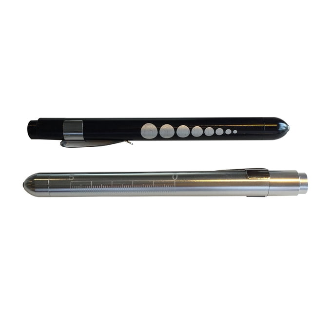 Linterna de enfermera de 2 piezas con luz de pluma médica de medidor de pupila para médicos de enfermería (blanco y negro)