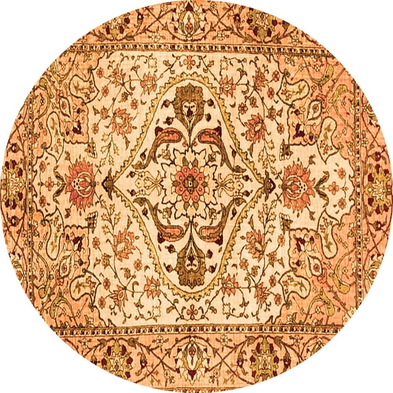 Ahgly Company Indoor Round Medallion Orange Traditional Area Rugs, 6' Round