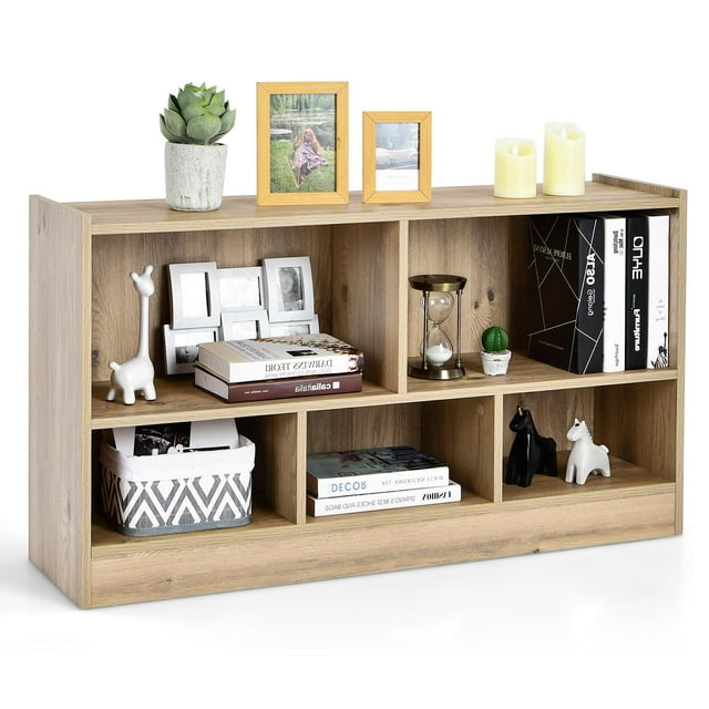 Giantex Toy Storage Organizer, 5-Section Storage Cabinet, Wooden Display Book Shelf, Natural