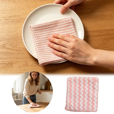 Wave Pattern Microfiber Kitchen Dish Cloths Super Absorbent Lint Free Reusable Cleaning Towels Non Scratch Washable Wiping Rags for Tableware Countertop Home Kitchen Cleaning
