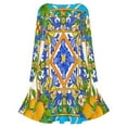 thumbnail image 5 of Summer Sicilian Tiles Citrus Lemons Majolica Mediterranean Long Sleeve Sexy Dresses For Women Ladies Vintage Elegant Party Dress Oversized V-neck Dress, 5 of 7
