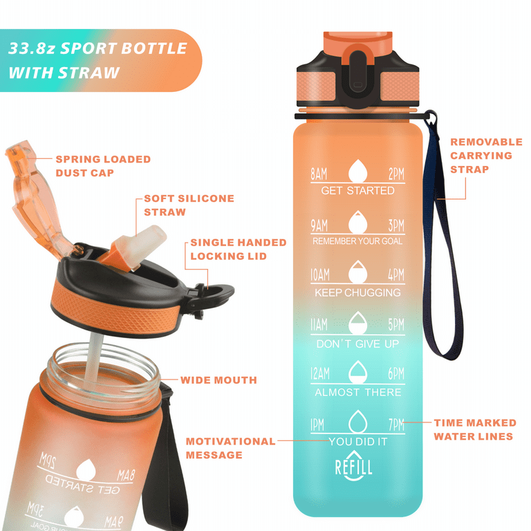 32 oz Glass Water Bottle with Time Marker and Water Bottle Holder With –  FIT Strong & Healthy