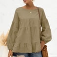 thumbnail image 3 of Top de manga larga para mujer Otoño Cuello redondo Mangas acampanadas Manga larga Suelta Casual Color puro Top ArmyGreen M, 3 of 6