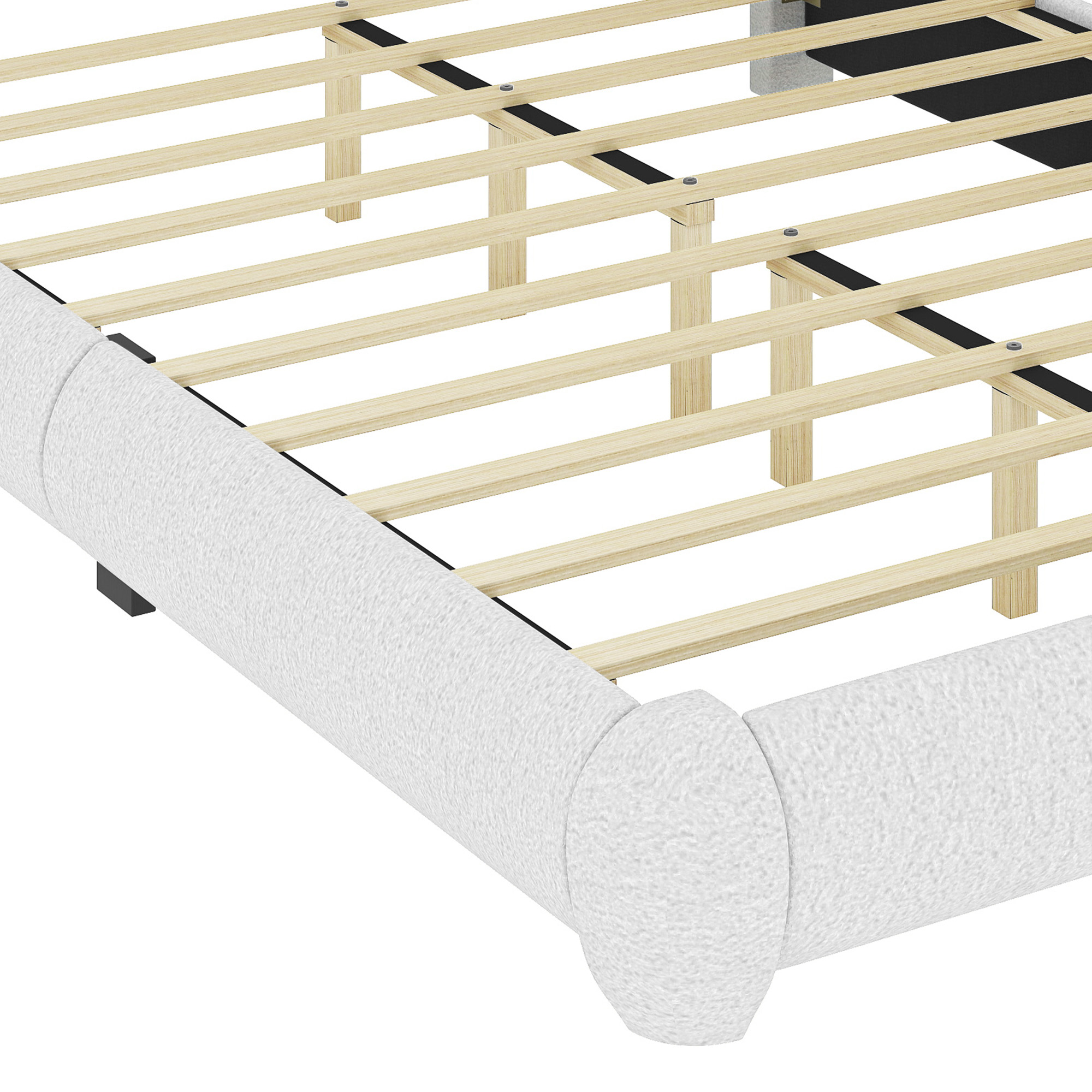 Uforic Queen Size Boucle Bed Frame with Adjustable Headboard & Rounded Edges, No Box Spring Needed, White
