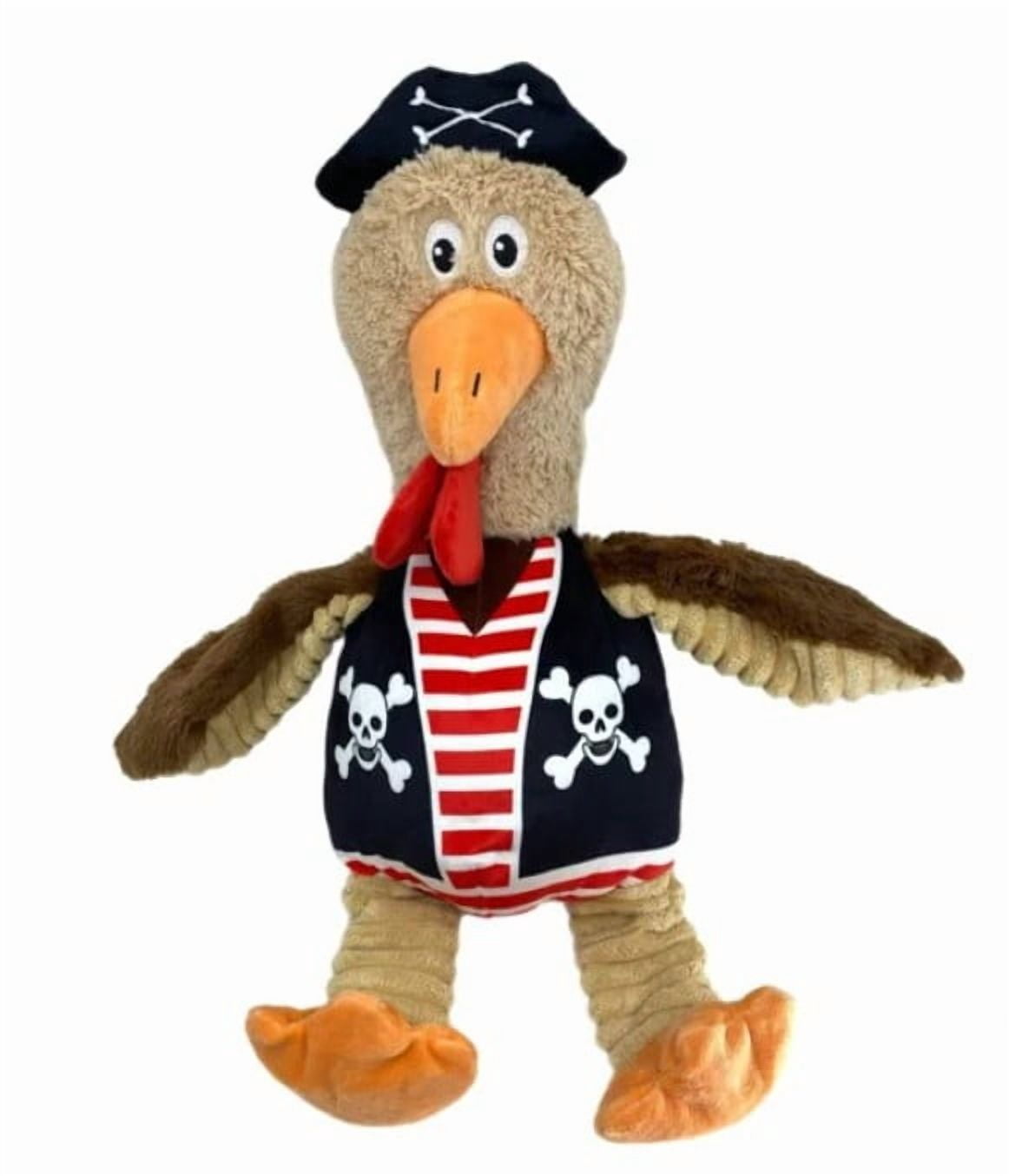 Think Dog Pirate Chicken Dog Toys – Squeaky Plush – Brown - 18" Tall - Large