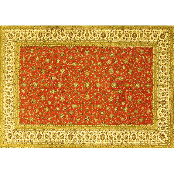 Ahgly Company Machine Washable Indoor Rectangle Persian Yellow Traditional Area Rugs, 8' x 10'