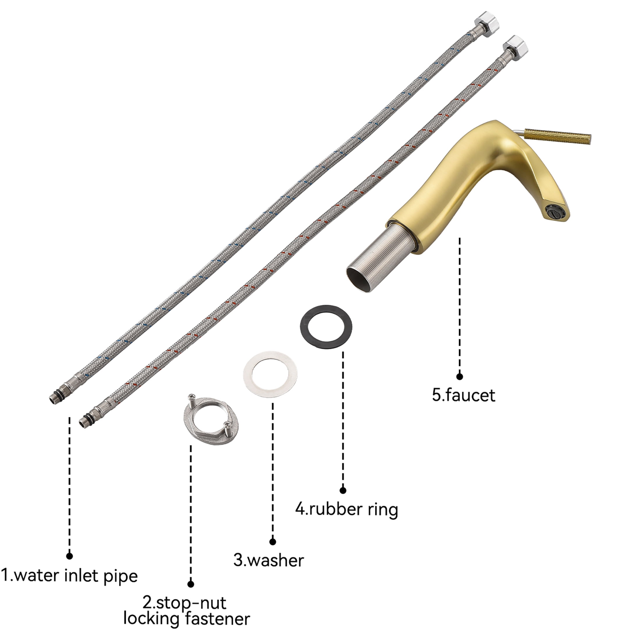 JERFIT Single Handle Bathroom Sink Faucet in Brushed Gold, 1.75 GPM Water-Saving, Deck Mount Single Hole Brass Vessel Lavatory Faucet with Aerated Flow