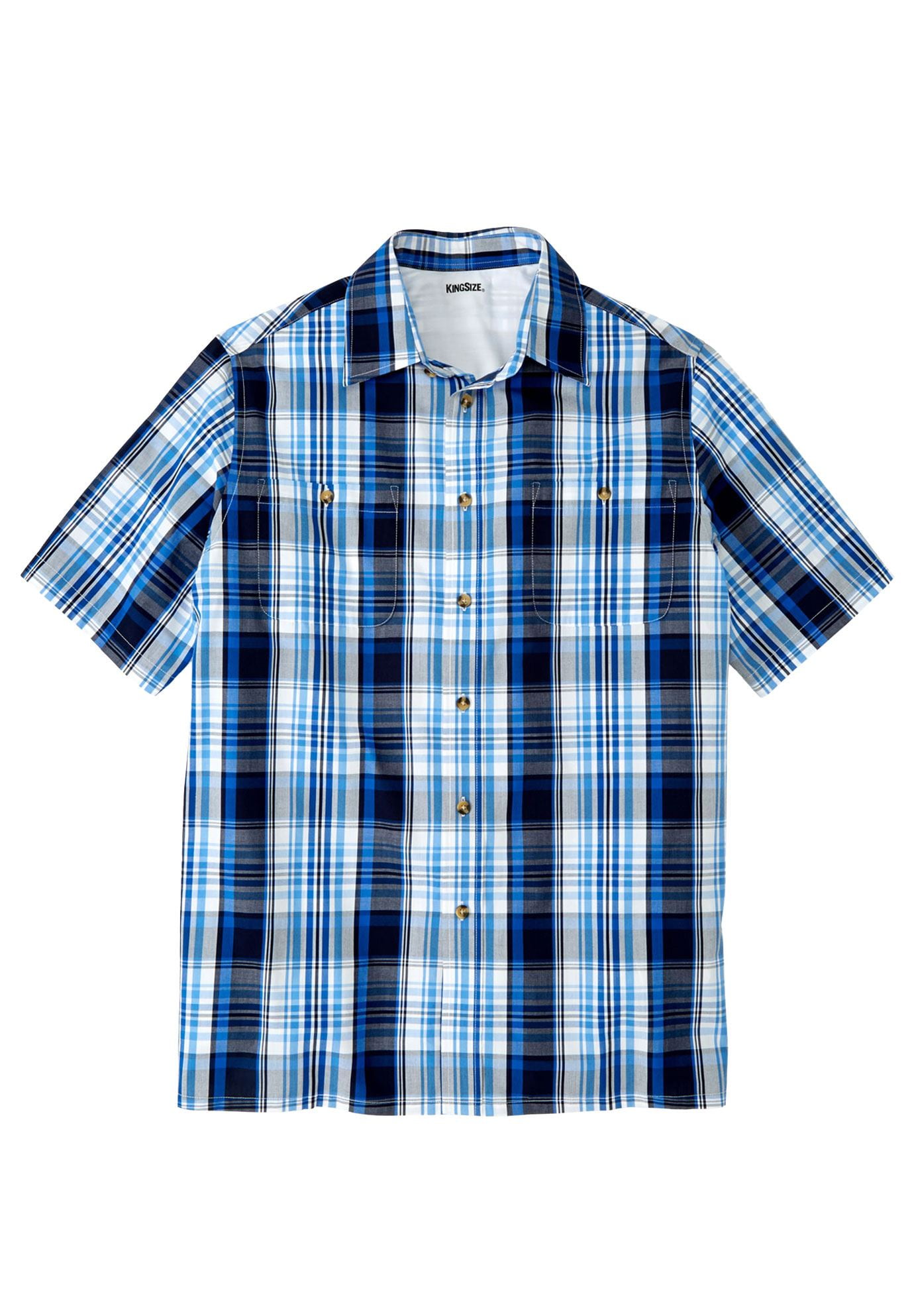KingSize Mens Big /& Tall Short-Sleeve Plaid Sport Shirt