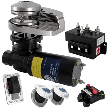 Five Oceans Vertical Windlass Kit Boat Anchor Windlass Pacific 900 Watt 12V DC Max Limit Pulling Power 1455 Lb Solenoid 80A Circuit Breaker Up/Down Foot Switch and Rocker Switch - FO3287