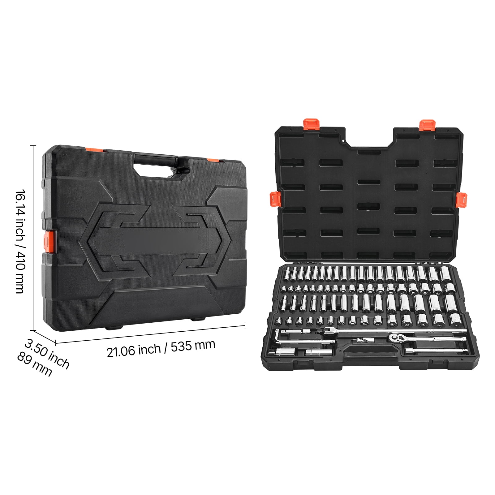 KFFKFF 76-Piece Socket and Ratchet Set, 3/8 Inch Drive, SAE and Metric Sizes, Includes Deep and Shallow Sockets, Mechanic Tool Kit with Accessories and Carrying Case, CR-V Steel