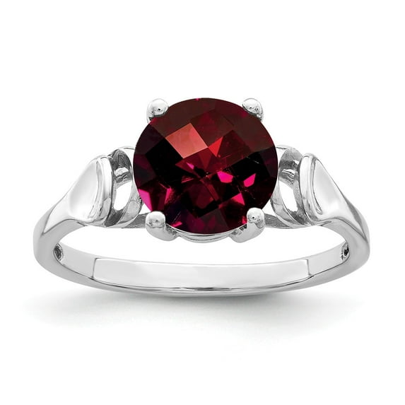 Solid 14k White Gold 8mm Garnet January Red Gemstone Checker Engagement Ring Size 5