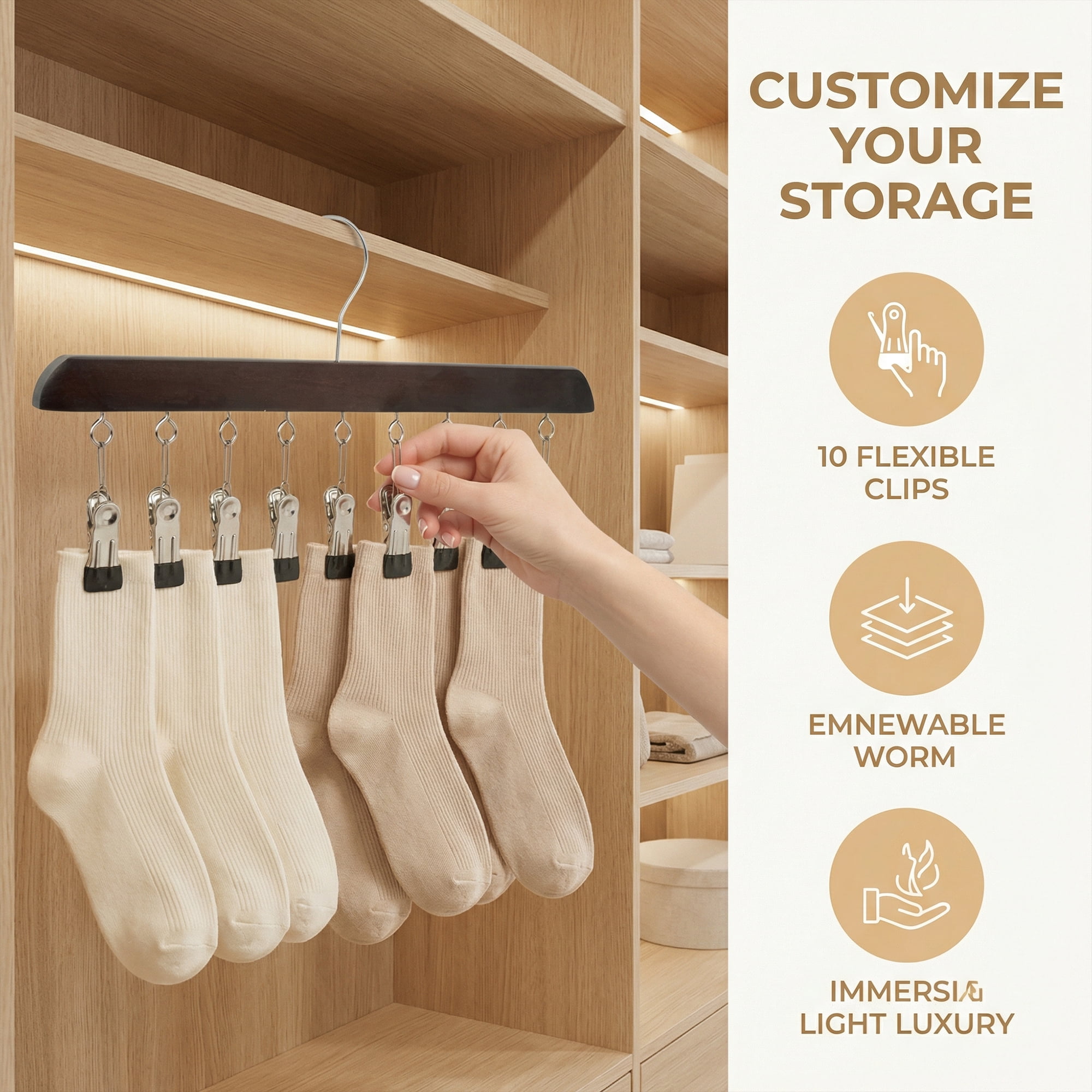 Unique Bargains 2Pcs Wood Minimalist Hangers With 10 Clips Vinatge