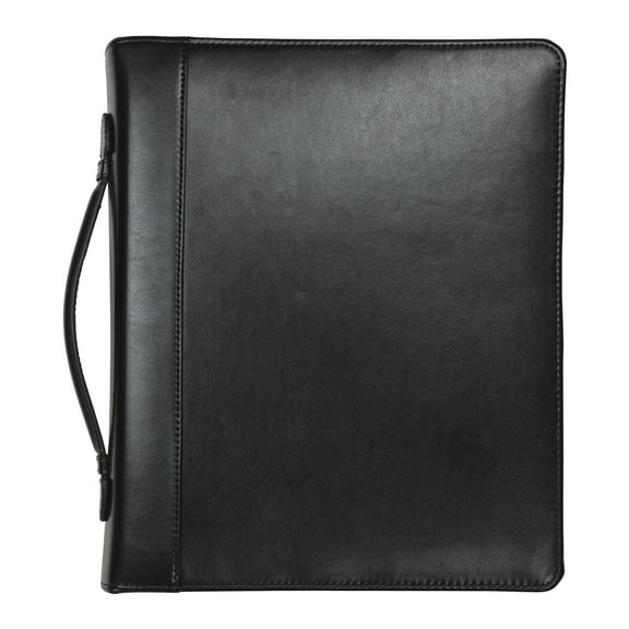 Samsill Regal Leather 1.5" Round Ring Zipper Binder Portfolio, Black