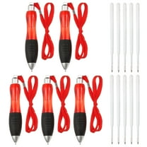 5 Pcs Uxcell Big Fat Pens, Red Heavy Weighted Ballpoint Pen Retractable Wide Grip Thick Pen with Strap for Hand Tremors Elderly Handicap(10 Blue Refills)