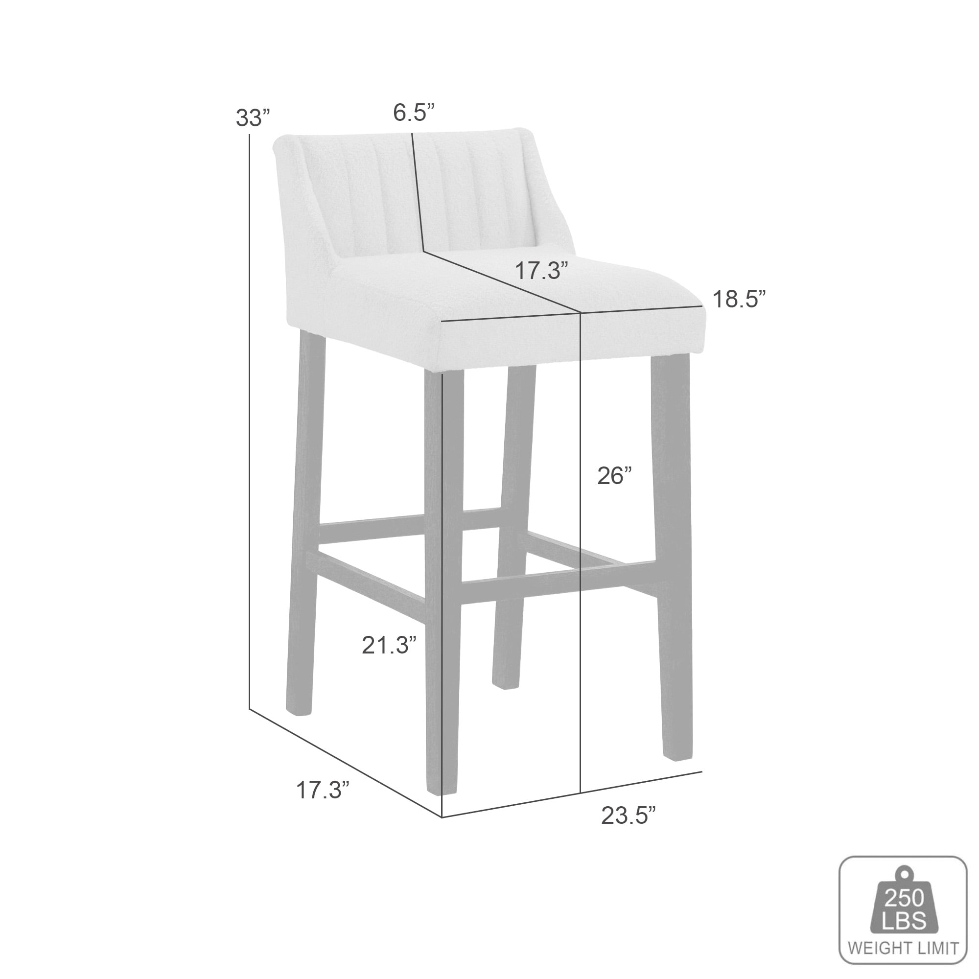 Fauna Modern Transitional Wood Counter Height Kitchen Bar Stool in Amber Glow Finish with White Boucle Fabric Upholstered Seat