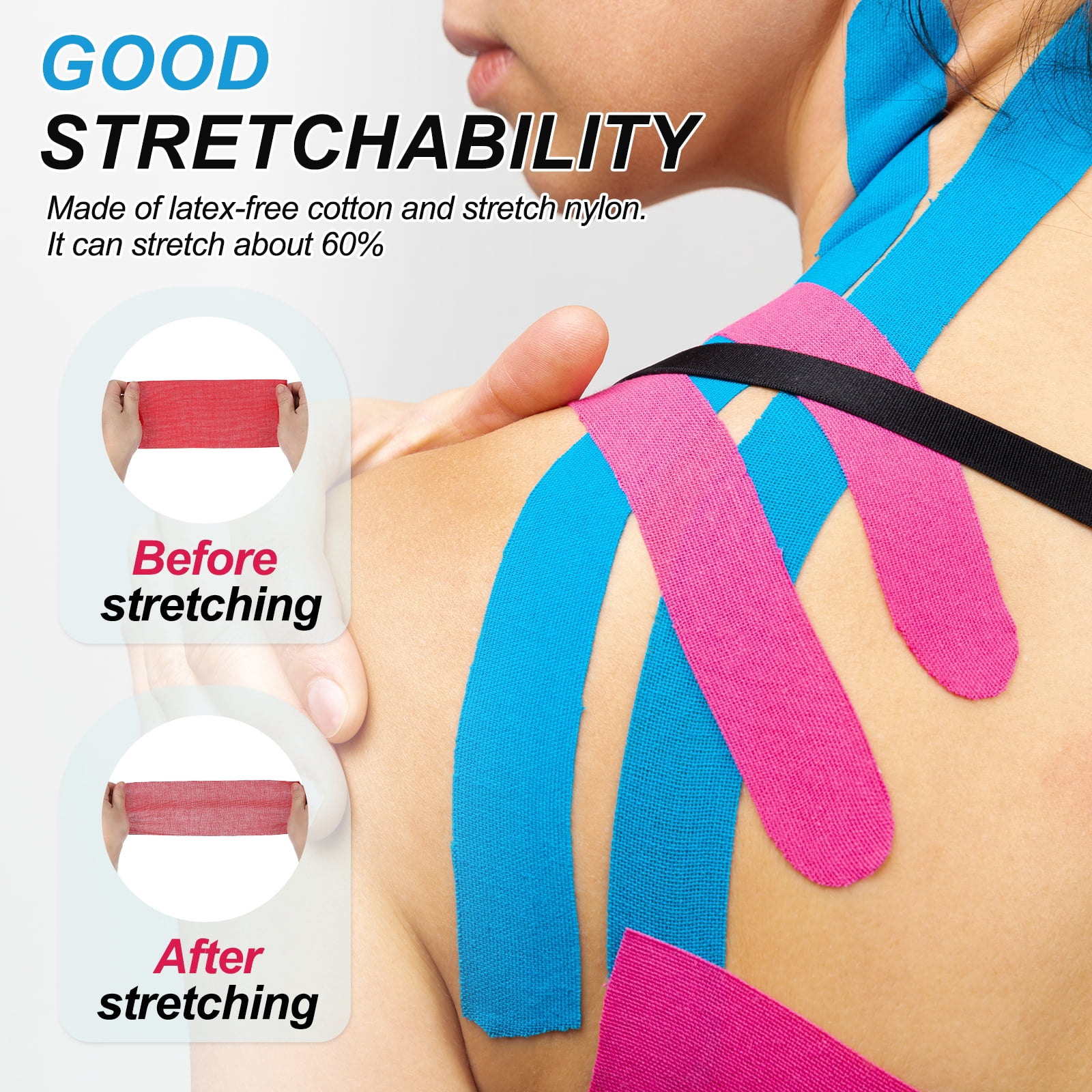 Uxcell 5.5 Yard x 3 Inch Kinesiology Tape, Adhesive Cotton Sports Muscle Support Tapes Waterproof Elastic Tape Light Blue 3 Roll