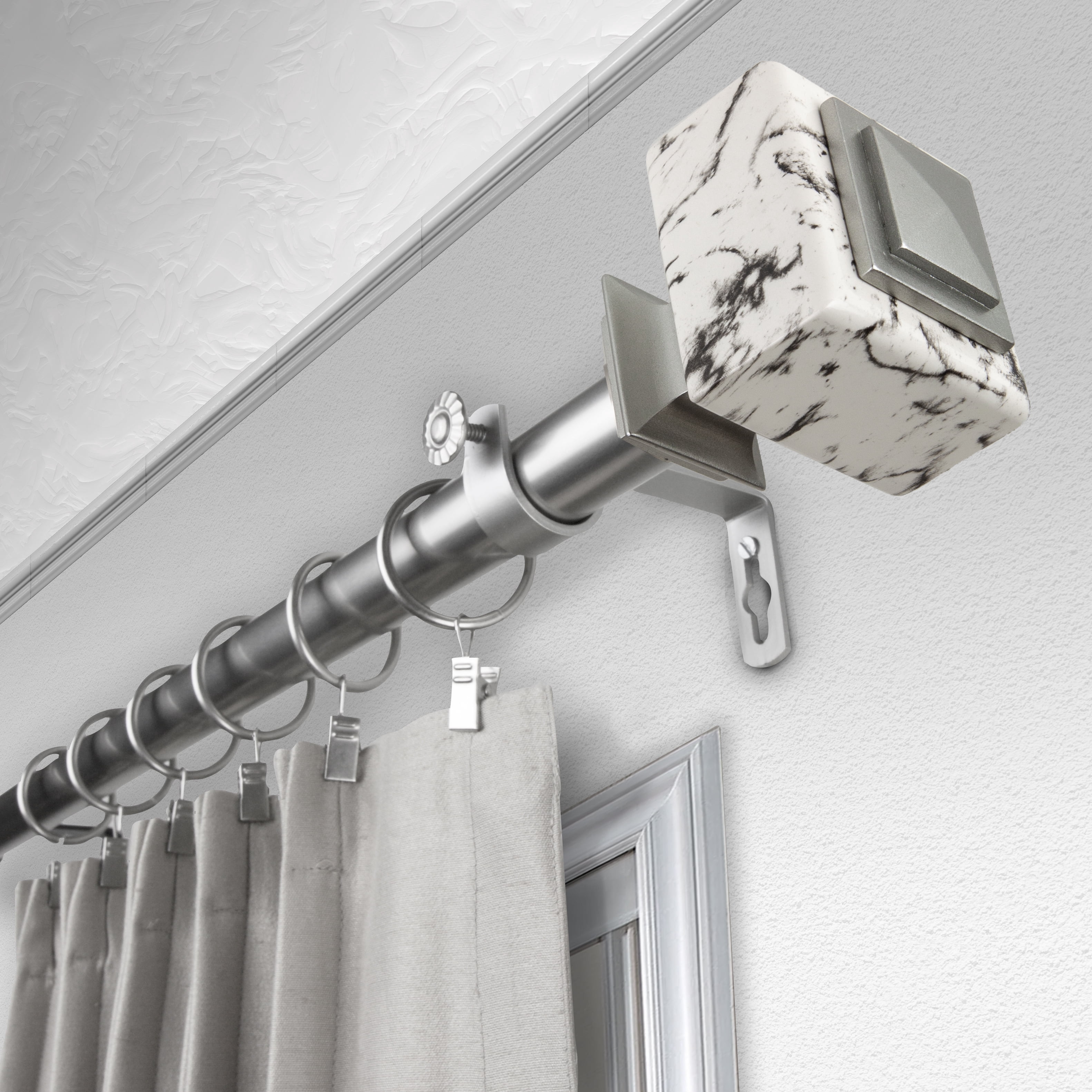 Brielle 1" Single Curtain Rod, 48-84 inches- Satin Nickel