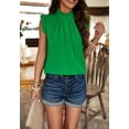 thumbnail image 2 of Solid Color Ruffle Neck Blouse, Green, Large, 2 of 5