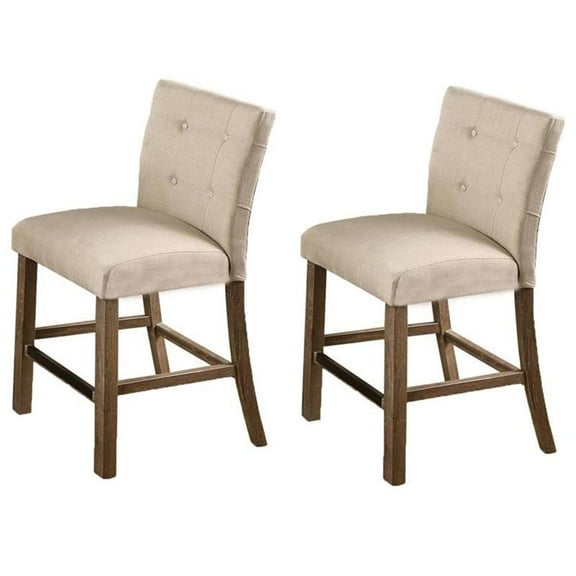Bowery Hill Solid Wood Counter Height Chair - Light Gray and Beige (Set of 2)
