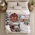 thumbnail image 5 of Rustic Farmhouse Christmas Barn Snowfall Scene Serene Winter, Festive Holiday Scene, Warm Flannel Blanket for Ranch House and Living Room, Horse Lovers Christmas Gift, Rustic Home Decor, 5 of 9