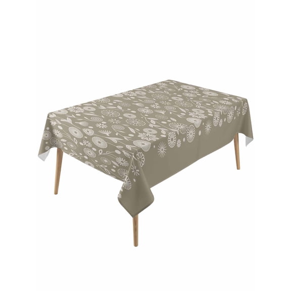 Japanese Rectangle Tablecloth, Grey Simple Traditional Flowers Leaves Pattern Waterproof & StainResistant Tablecloth, Washable Oil-proof Table Cover for Dining/Party/Wedding/Camping/Buffet 54x108 In