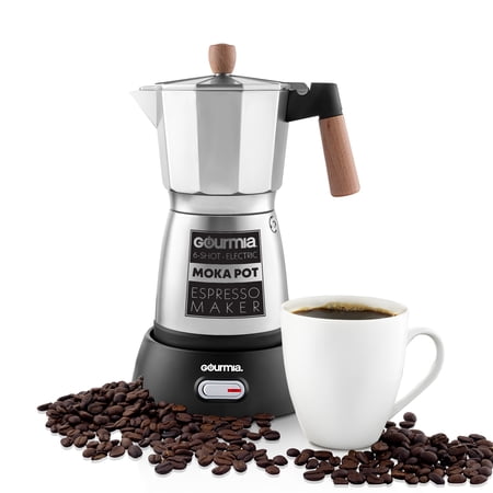 Gourmia Electric Moka Pot, Espresso Maker, 3–6 Cup, 550W, Silver