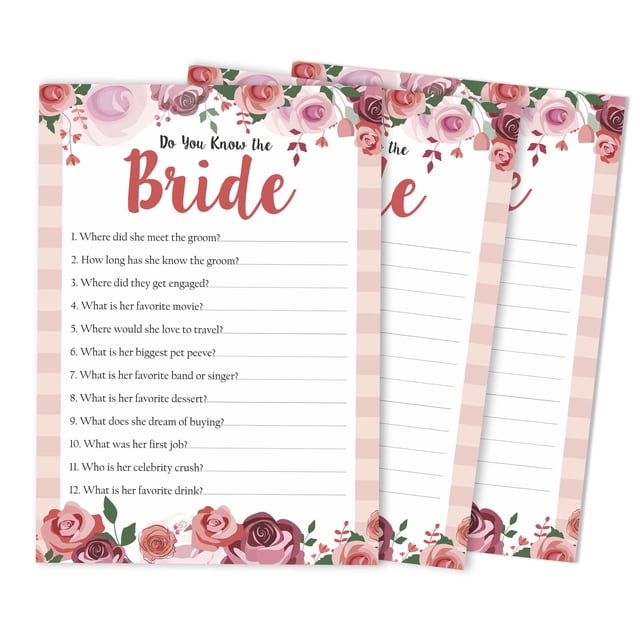 Inkdotpot How Well Do You Know The Bride Bridal Shower Bachelorette PartyGameActivityCards 50-PackFloralWho Know The Bride Best