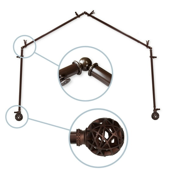 Domovina Ginny 13/16-inch 4-Sided Bay WIndow Curtain Rod-Color:Cocoa