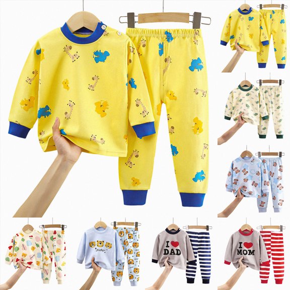 Gubotare 6M-12Y Infant Kids Toddler Girls Boys Soft Comfy Modal Tencel Sleepwear Pajamas 2pcs Set Navy,Size 1-2 Years