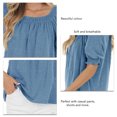 thumbnail image 4 of Camiseta superior para mujer, blusa de color puro, cuello redondo, media manga, puño elástico para oficina en casa, 4 of 5