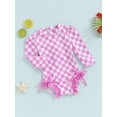 thumbnail image 6 of Musuos Kid Girls One-pieses Beach Swimwear 6 12 18 24M 3 4Y Long Sleeve Checkerboard Print Ruffle Zipper Romper Bathing Suit, 6 of 10