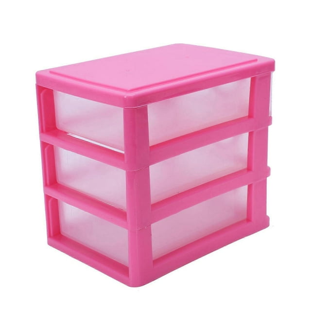 Mini translucent Drawer type plastic Storage Box red 3 Layers